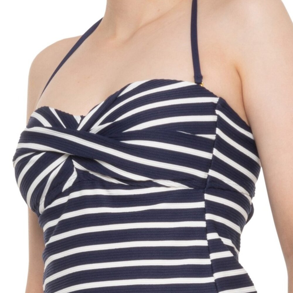 NEW La Blanca Capri Tankini Top Size 10 Navy Blue, White NWT